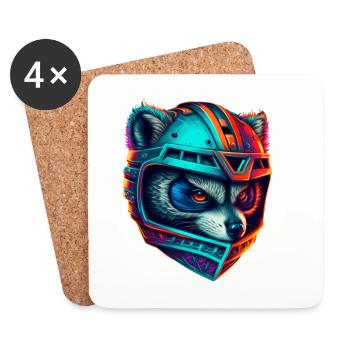 Panda cyborg casque néon - Dessous de verre (lot de 4) - blanc - Devant