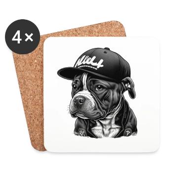 Bulldog Streetwear Mütze Schwarz - Untersetzer (4er-Set) - Weiß - Vorne