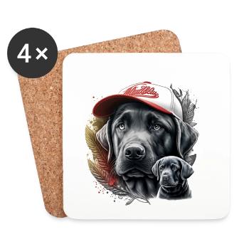 Chien portrait casquette et plumes - Dessous de verre (lot de 4) - blanc - Devant