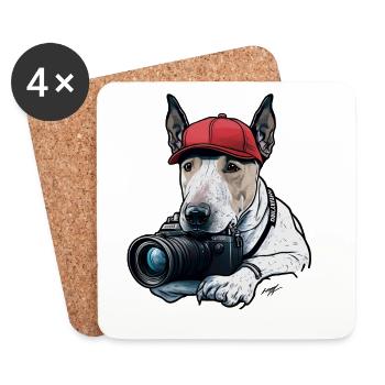 Chien photographe à casquette rouge - Dessous de verre (lot de 4) - blanc - Devant