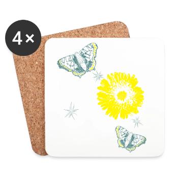 Blumen Chrysanthemen Schmetterlinge Sommer - Untersetzer (4er-Set) - Weiß - Vorne