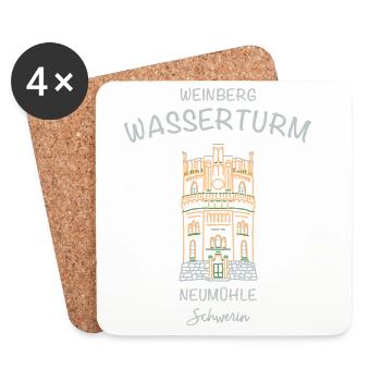 Schwerin, Wasserturm Neumühle auf dem Weinberg - Untersetzer (4er-Set) - Weiß - Vorne