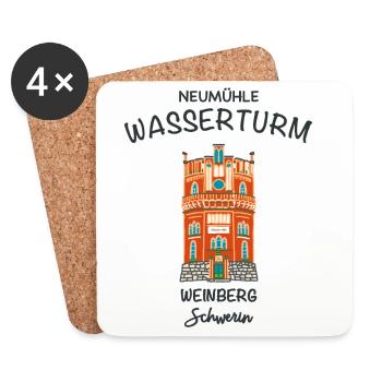 Schwerin, Wasserturm auf dem Weinberg - Untersetzer (4er-Set) - Weiß - Vorne