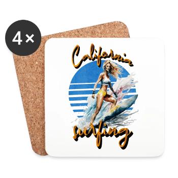 California Surfing Surfer Girl Vintage Sunset - Dessous de verre (lot de 4) - blanc - Devant