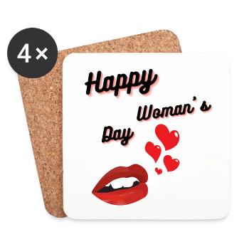 Bonne Journée de la femme lèvres et cœurs - Dessous de verre (lot de 4) - blanc - Devant