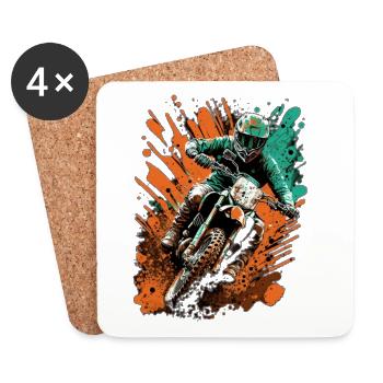 Motorcyclist Splash in Orange-Teal - Coasters (set of 4) - white - Front