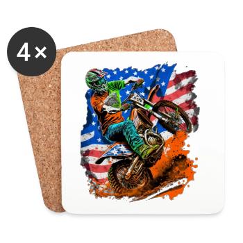 Drapeau américain Motocross Splash - Dessous de verre (lot de 4) - blanc - Devant