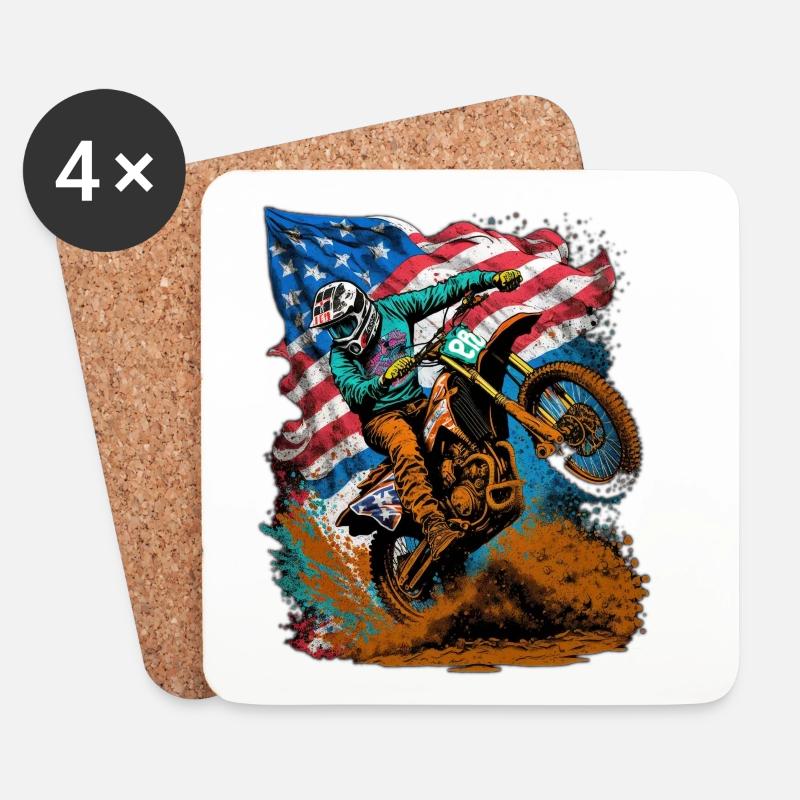 Motocross Action mit US-Flagge - Untersetzer (4er-Set) - Weiß