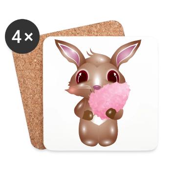 cute bunny with pink cotton candy - Coasters (set of 4) - white - Front