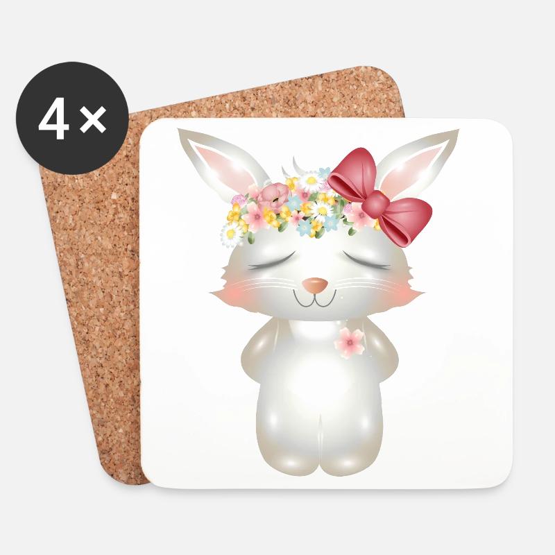 niedlicher weißer Hase mit Blumen und Schleife - Untersetzer (4er-Set) - Weiß