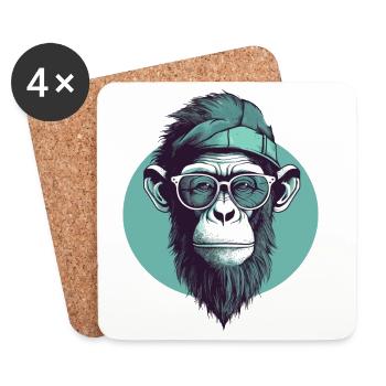Singe hipster cool avec lunettes et casquette - Dessous de verre (lot de 4) - blanc - Devant