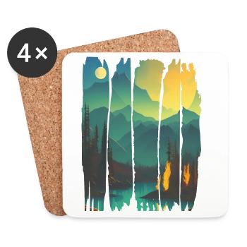 Landschaft Lagerfeuer Wald - Untersetzer (4er-Set) - Weiß - Vorne