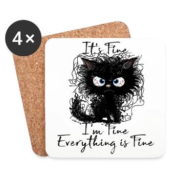 It's Fine I'm Fine Everything is Fine Katzen Shirt - Untersetzer (4er-Set) - Weiß - Vorne