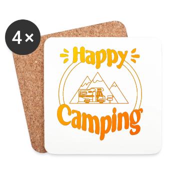 Happy Camping - conception graphique joyeuse et cool - Dessous de verre (lot de 4) - blanc - Devant