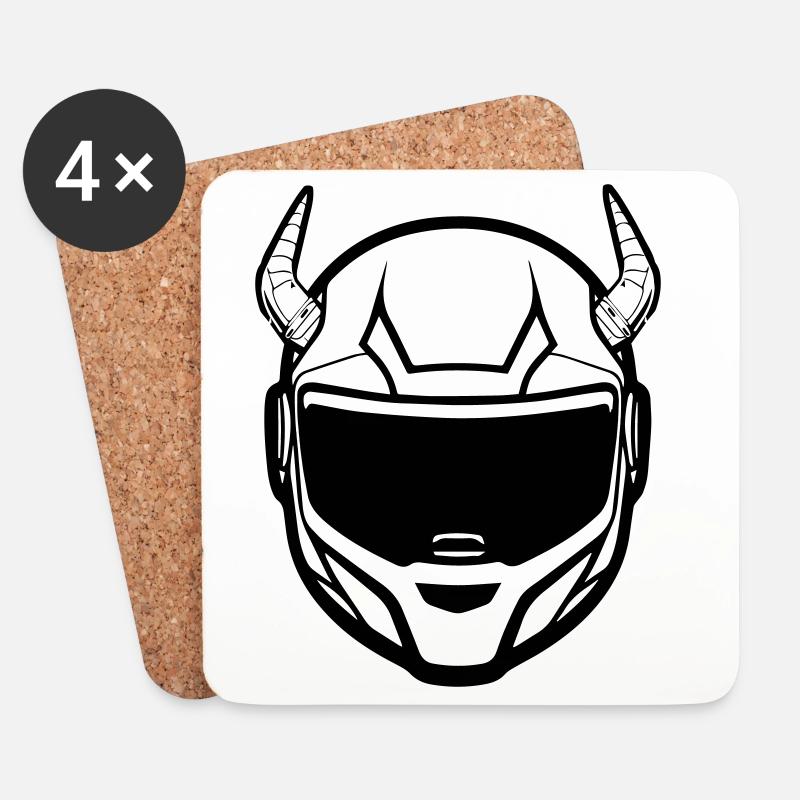 Motocross Motorradhelm mit zwei Hörnern - Untersetzer (4er-Set) - Weiß