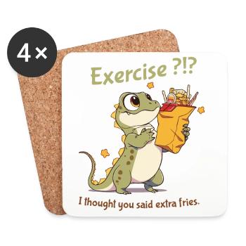 Exercise I Thought You Said Extra Fries - Coasters (set of 4) - white - Front