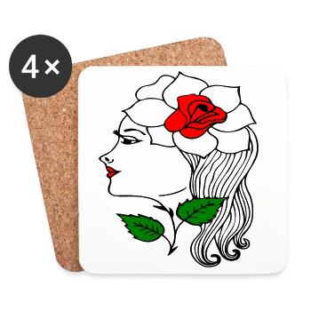 Woman's head with a rose in her hair - Coasters (set of 4) - white - Front