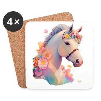 Cheval fleur - Dessous de verre (lot de 4) - blanc - Devant