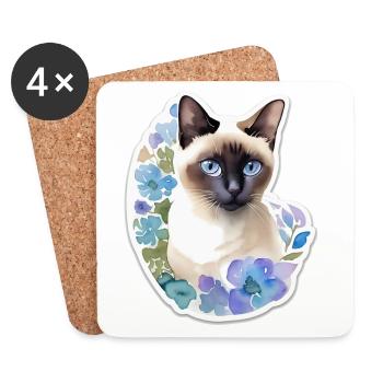 Siamkatze - Untersetzer (4er-Set) - Weiß - Vorne