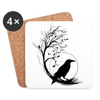 Rabe Vollmond Baum Silhouette - Mystische Nacht - Untersetzer (4er-Set) - Weiß - Vorne