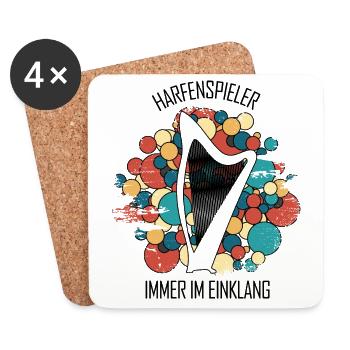 Harfe Geschenk Musikinstrument Musiker Zupfen - Untersetzer (4er-Set) - Weiß - Vorne