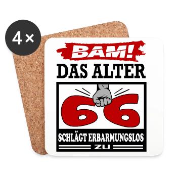 Geburtstag 66 Bam Boom Bombe Das Alter schlägt zu - Untersetzer (4er-Set) - Weiß - Vorne
