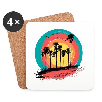 Palmen Sonnenuntergang Sommerurlaub - Untersetzer (4er-Set) - Weiß - Vorne