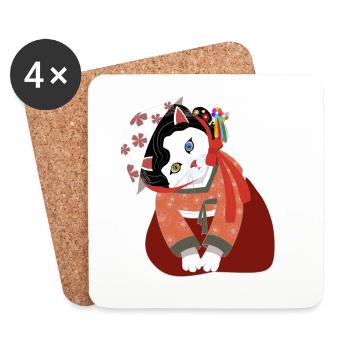 Cat wearing korean traditional costume, hanbok - Coasters (set of 4) - white - Front