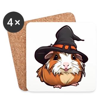 Niedliches Halloween Meerschweinchen mit Hexenhut. - Untersetzer (4er-Set) - Weiß - Vorne