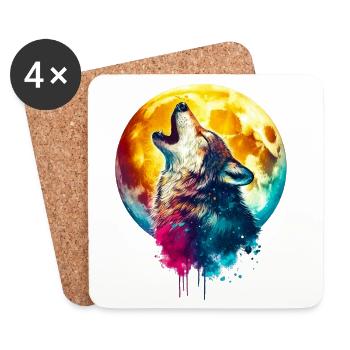 Wolf heult den Mond an - Untersetzer (4er-Set) - Weiß - Vorne