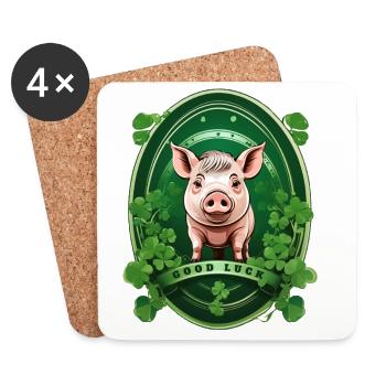Lucky pig with shamrocks - Coasters (set of 4) - white - Front
