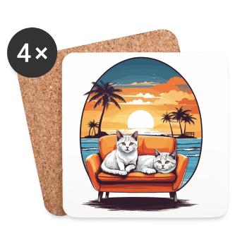 Katzen auf Sofa - Untersetzer (4er-Set) - Weiß - Vorne
