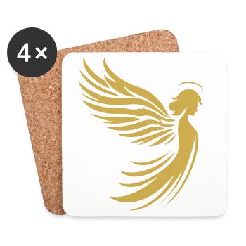 Un ange avec des ailes et une silhouette de halo - Dessous de verre (lot de 4) - blanc - Devant