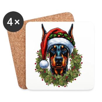 Doberman festif : élégant avec le bonnet du Père Noël - Dessous de verre (lot de 4) - blanc - Devant