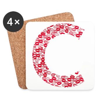 Letter C - Kiss tshirt - Coasters (set of 4) - white - Front