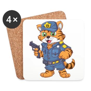 Tiger Polizist - Untersetzer (4er-Set) - Weiß - Vorne