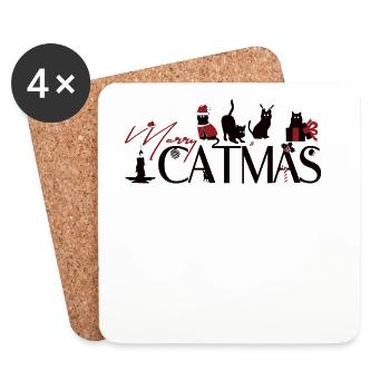 Meowy Catmas – Funny Cats Christmas Design - Coasters (set of 4) - white - Front