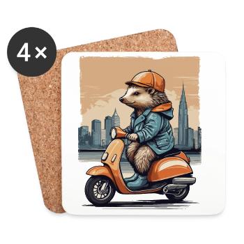 Süßer Igel auf Motorroller - Untersetzer (4er-Set) - Weiß - Vorne