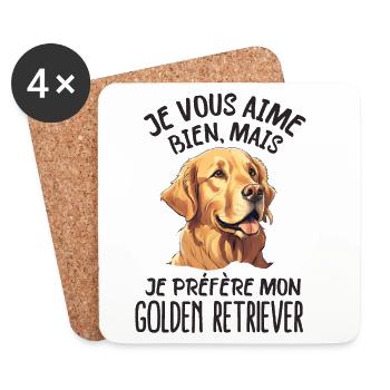 Je vous aime mais je préfère mon golden retriever - Dessous de verre (lot de 4) - blanc - Devant