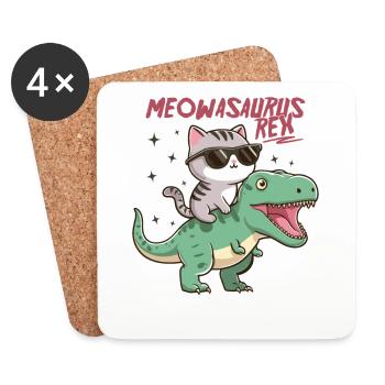 Cooles Kätzchen auf T-Rex Lustiger Dinosaurier-Trend - Untersetzer (4er-Set) - Weiß - Vorne