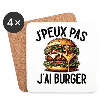J'Peux Pas J'ai Hamburger Cadeau Nourriture Drôle - Dessous de verre (lot de 4) - blanc - Devant