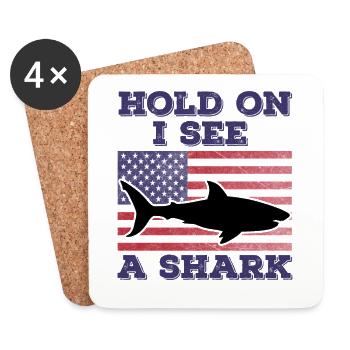 Requin Drapeau Américain Cadeau Original Drôle - Dessous de verre (lot de 4) - blanc - Devant