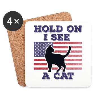 Chat Drapeau Américain Cadeau Original Drôle - Dessous de verre (lot de 4) - blanc - Devant