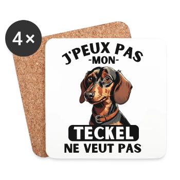 Chien doux de race TECKEL 1 - Dessous de verre (lot de 4) - blanc - Devant