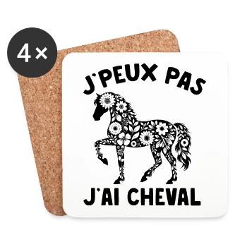 J'Peux Pas J'ai Cheval Humour Fille Équitation - Dessous de verre (lot de 4) - blanc - Devant