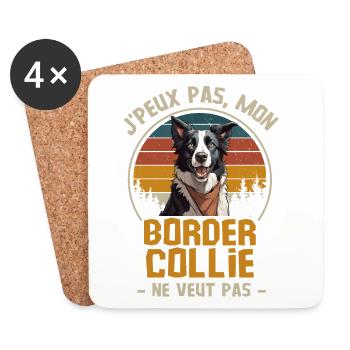 Humour border collie Retro - Dessous de verre (lot de 4) - blanc - Devant