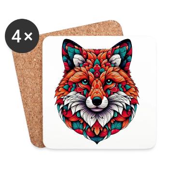 Fuchs mit Mandalas geschmückt - Untersetzer (4er-Set) - Weiß - Vorne
