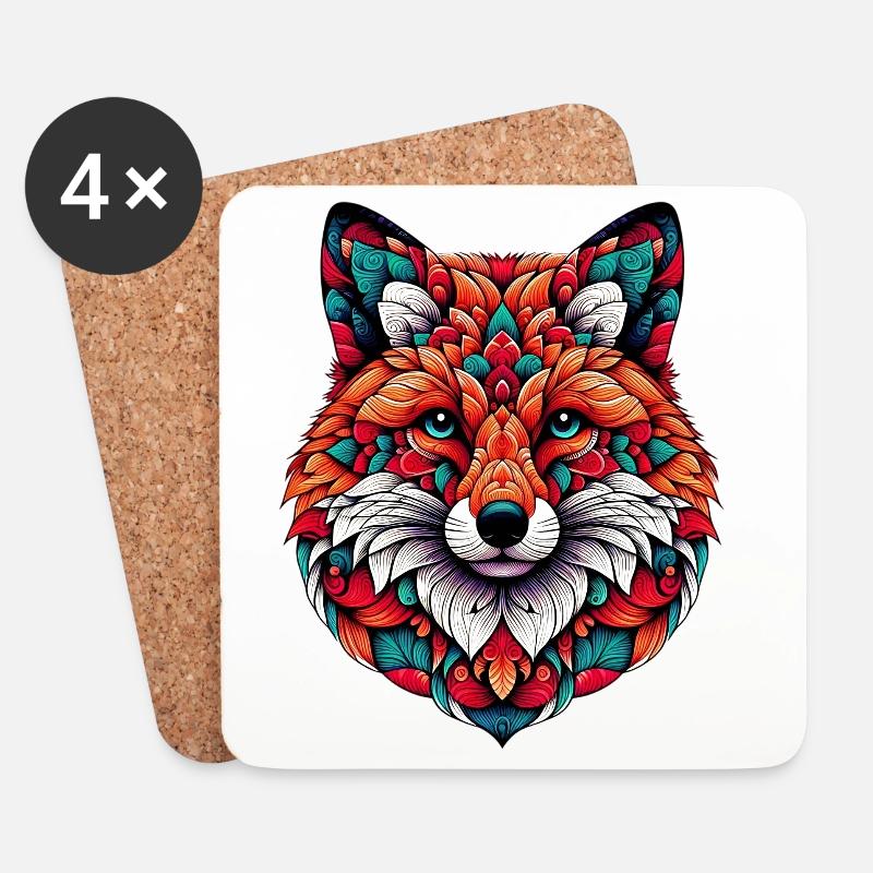 Fuchs mit Mandalas geschmückt - Untersetzer (4er-Set) - Weiß