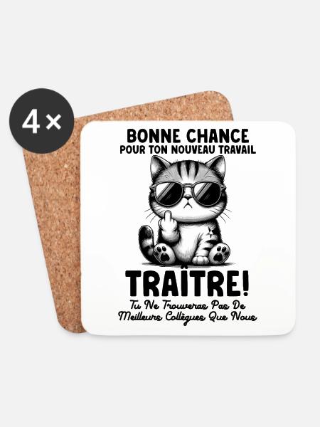 Idée Cadeau Départ Collègue De Travail Humour - Dessous de verre (lot de 4) - blanc