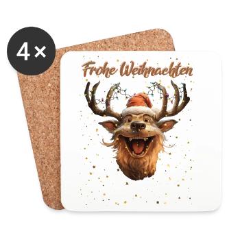 Weihnachtsmotiv Rentier - Weihnachtsoutfit lustig - Untersetzer (4er-Set) - Weiß - Vorne